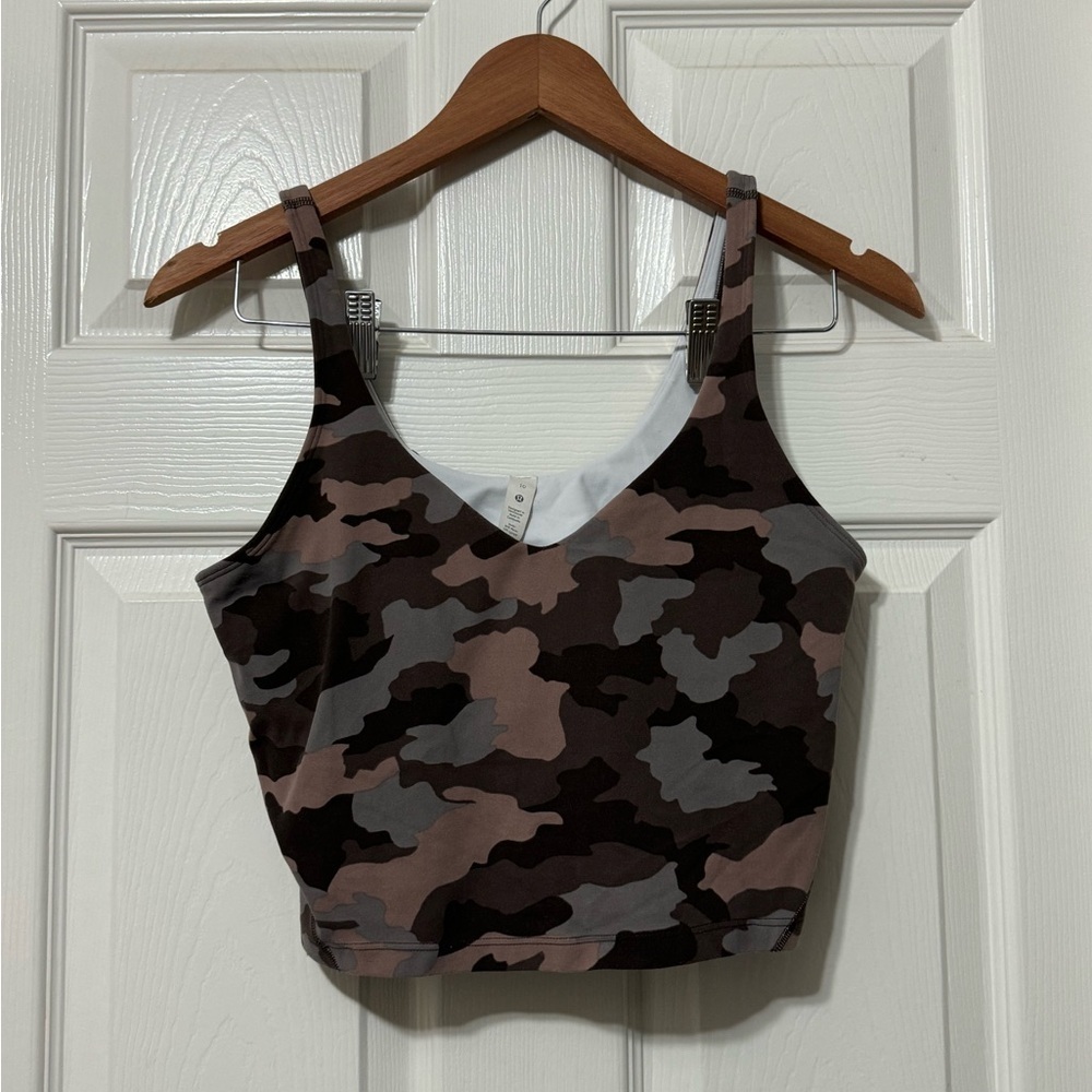 Camo V-Neck Cropped Tank Top - Brown/Grey